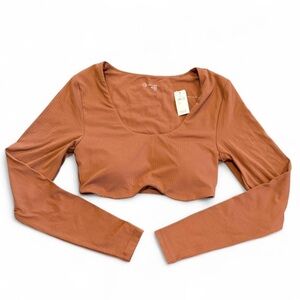 NWT Aerie brown ribbed cropped seamless long sleeve size S